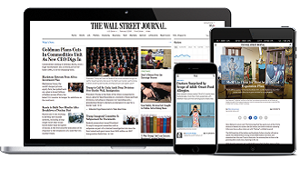 wall street journal online- displayed on a computer, tablet and phone